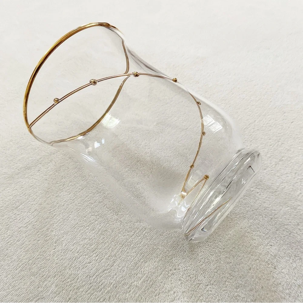 Vintage Pier 1 Clear Blown Glass Vase Gold Rim Spiral Swirl Accent 6”